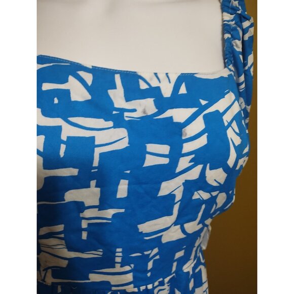 NWT Japna Short Puff Sleeve Off Shoulder Geometric Tie Back Fit & Flare Dress L - Picture 2 of 7